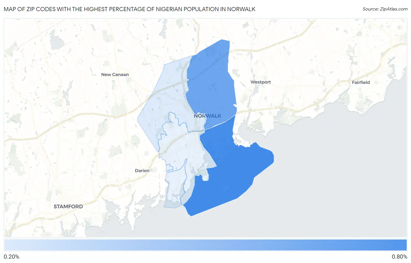 Zip Codes with the Highest Percentage of Nigerian Population in Norwalk Map