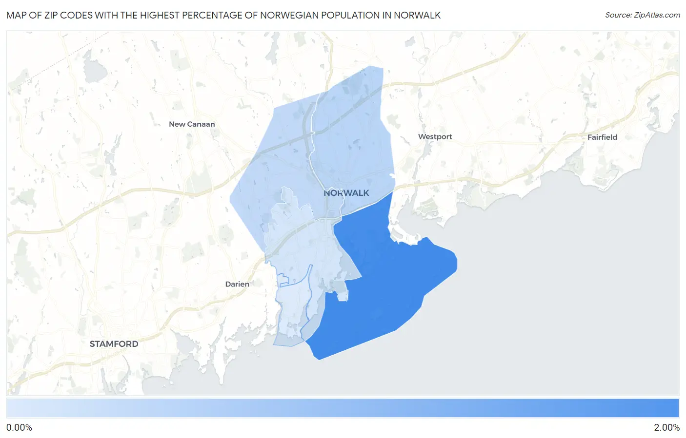 Zip Codes with the Highest Percentage of Norwegian Population in Norwalk Map