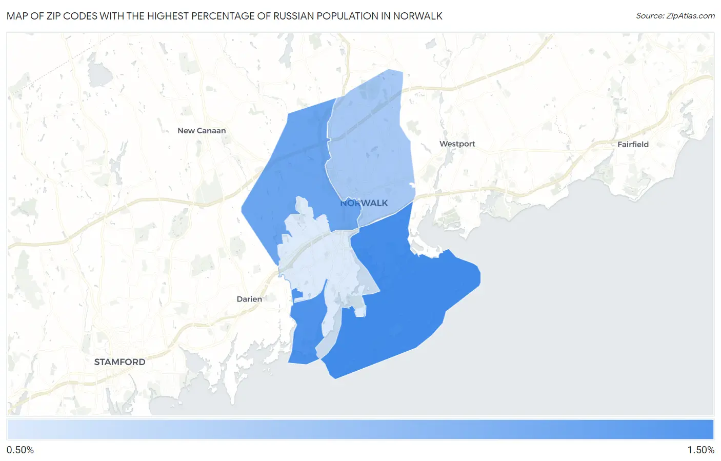 Zip Codes with the Highest Percentage of Russian Population in Norwalk Map