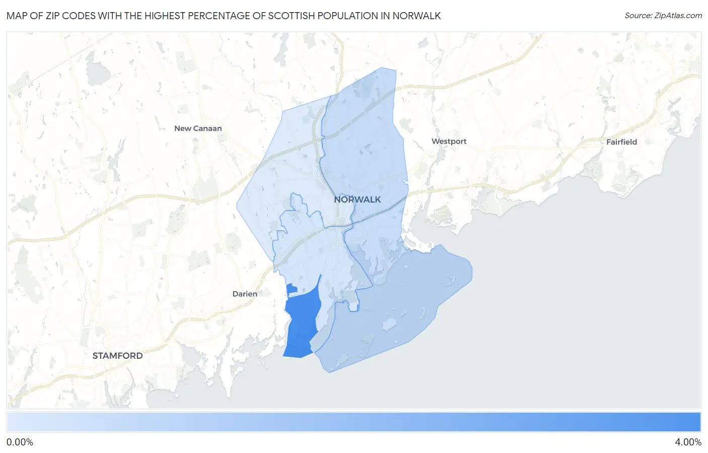 Zip Codes with the Highest Percentage of Scottish Population in Norwalk Map