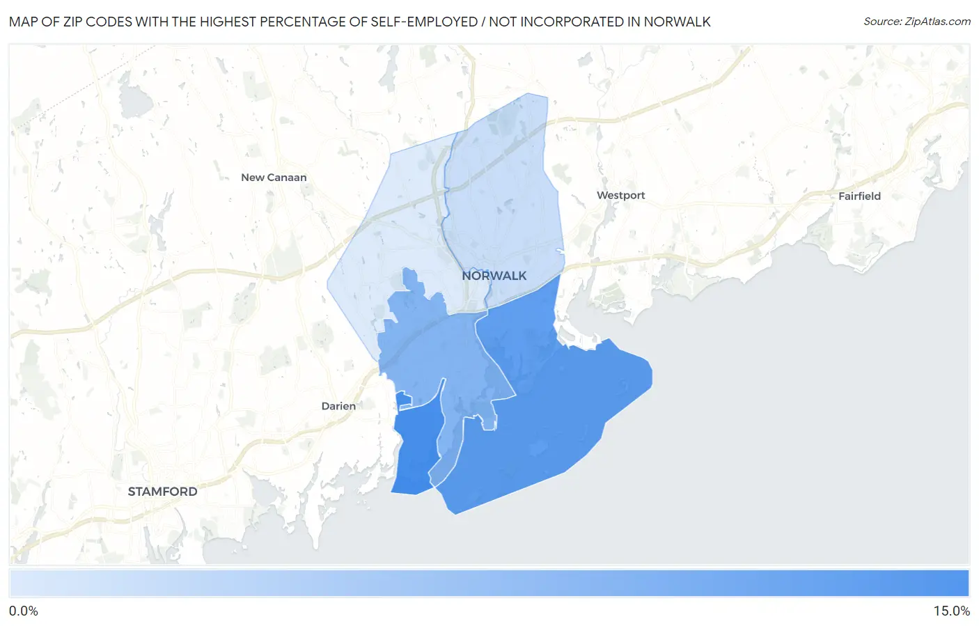 Zip Codes with the Highest Percentage of Self-Employed / Not Incorporated in Norwalk Map