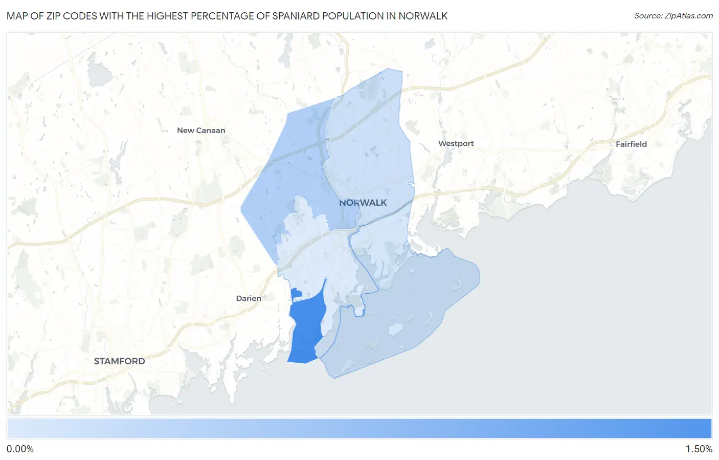 Zip Codes with the Highest Percentage of Spaniard Population in Norwalk Map