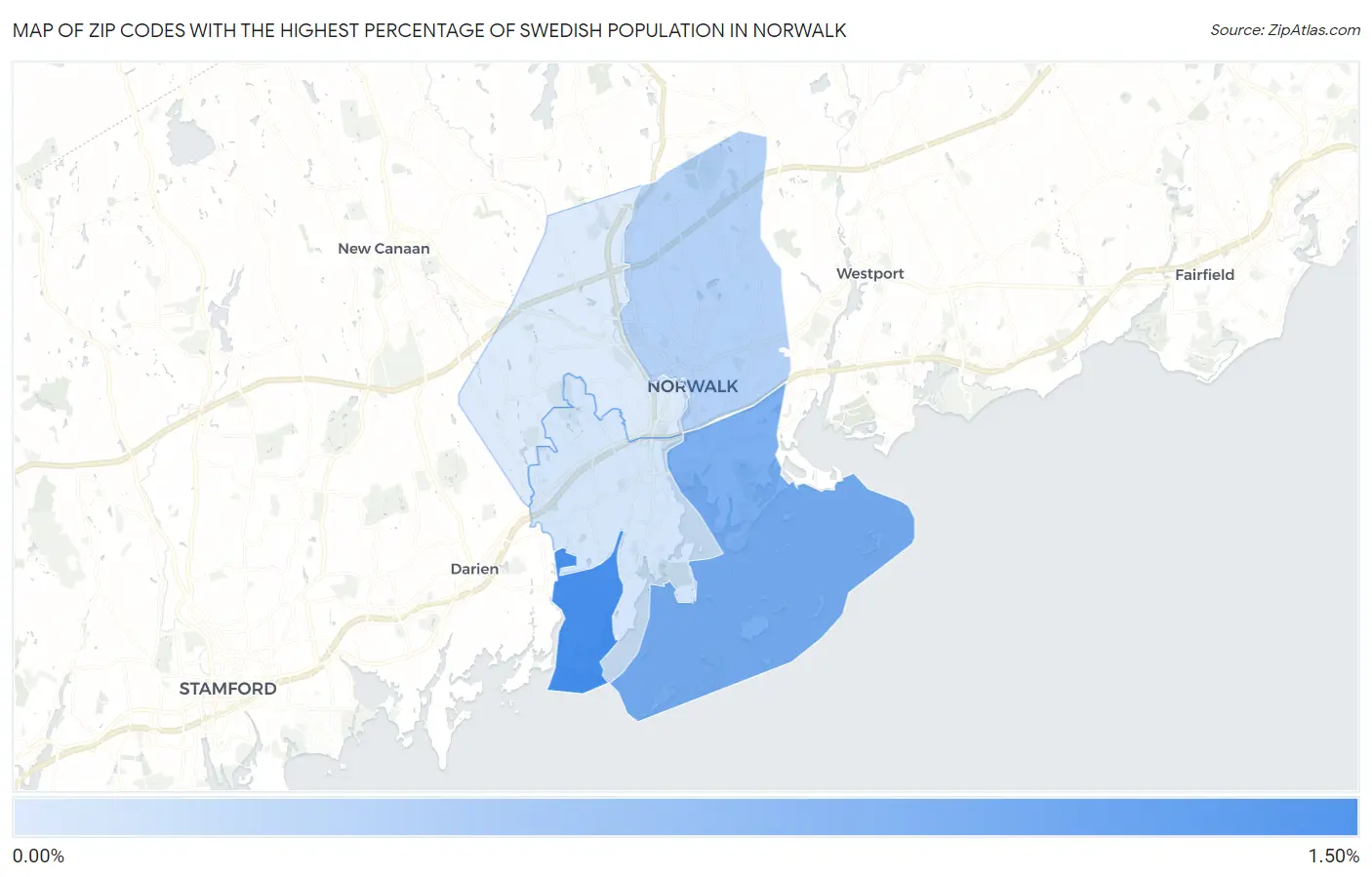 Zip Codes with the Highest Percentage of Swedish Population in Norwalk Map