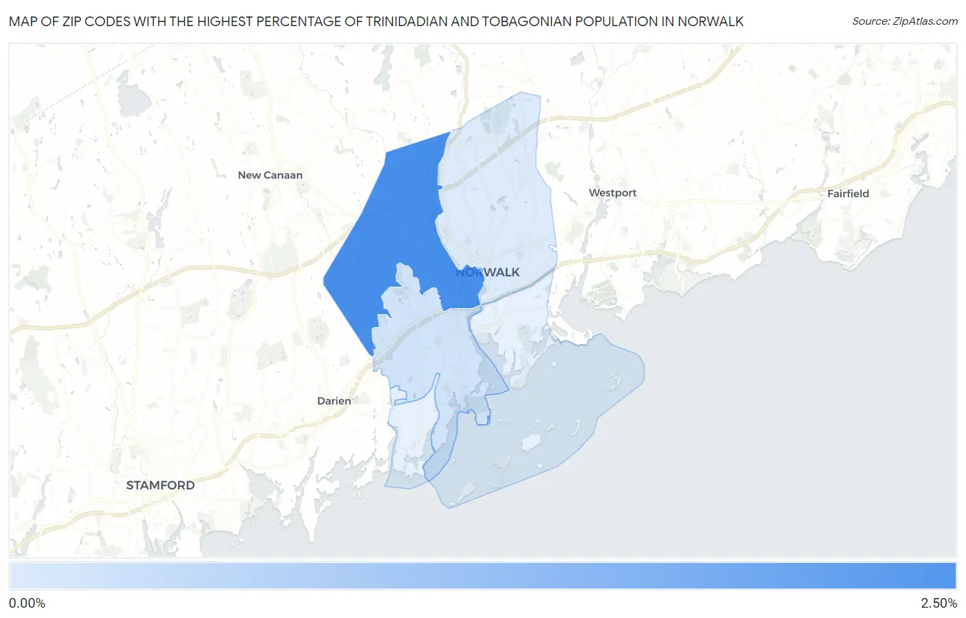 Zip Codes with the Highest Percentage of Trinidadian and Tobagonian Population in Norwalk Map