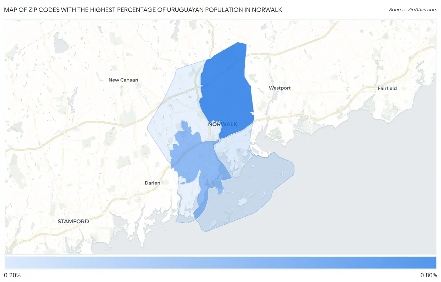 Zip Codes with the Highest Percentage of Uruguayan Population in Norwalk Map