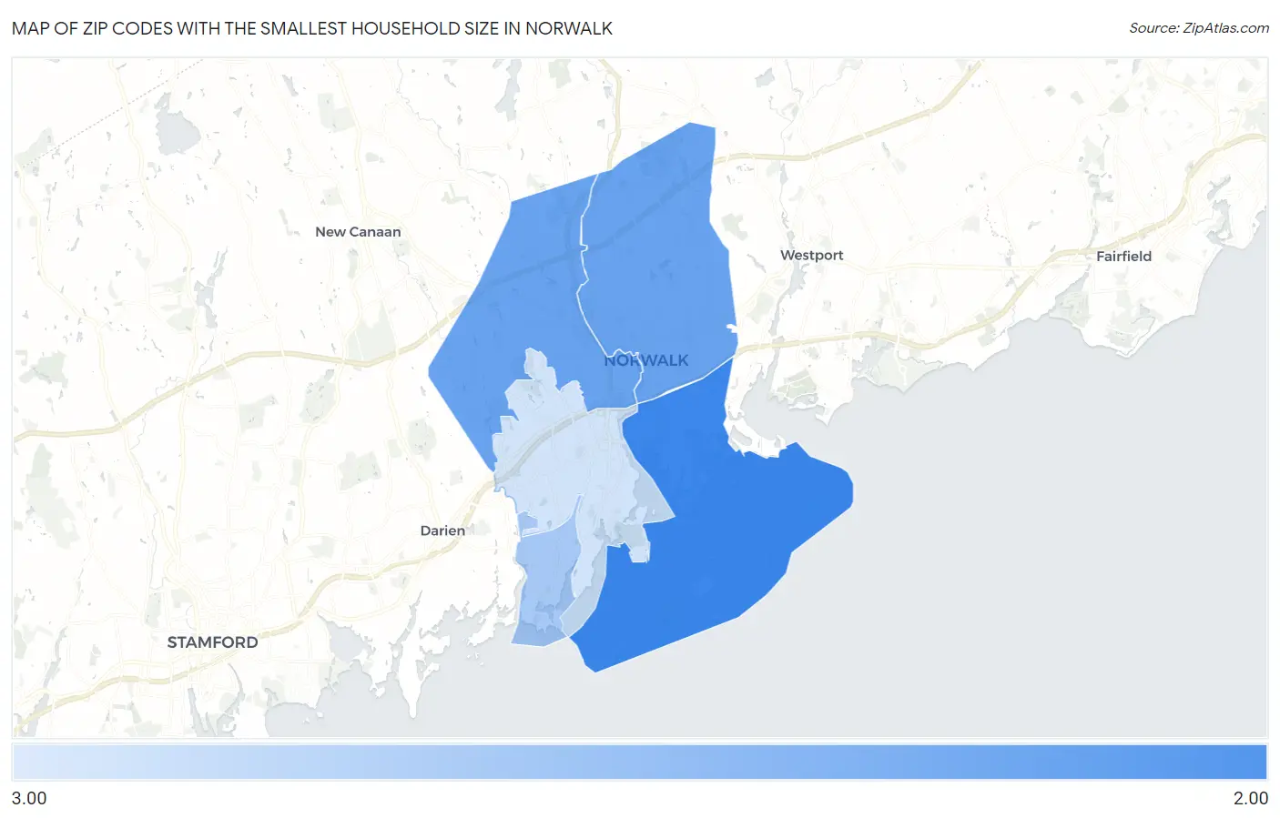 Zip Codes with the Smallest Household Size in Norwalk Map