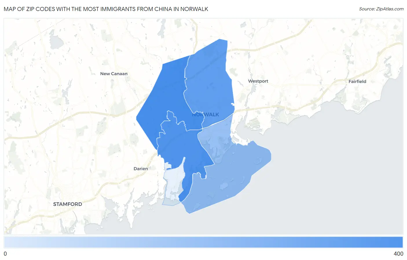 Zip Codes with the Most Immigrants from China in Norwalk Map