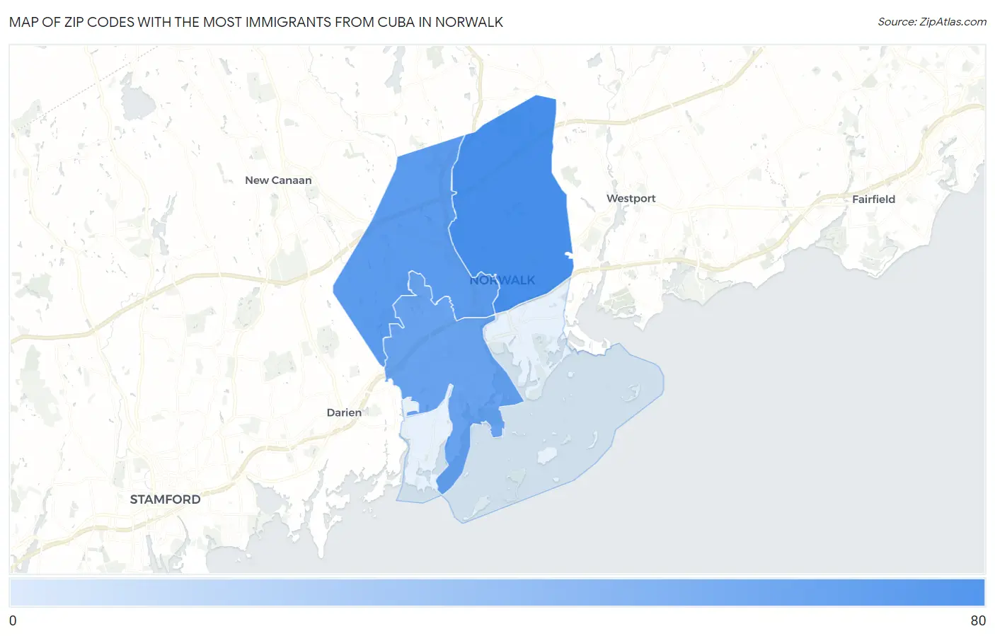 Zip Codes with the Most Immigrants from Cuba in Norwalk Map