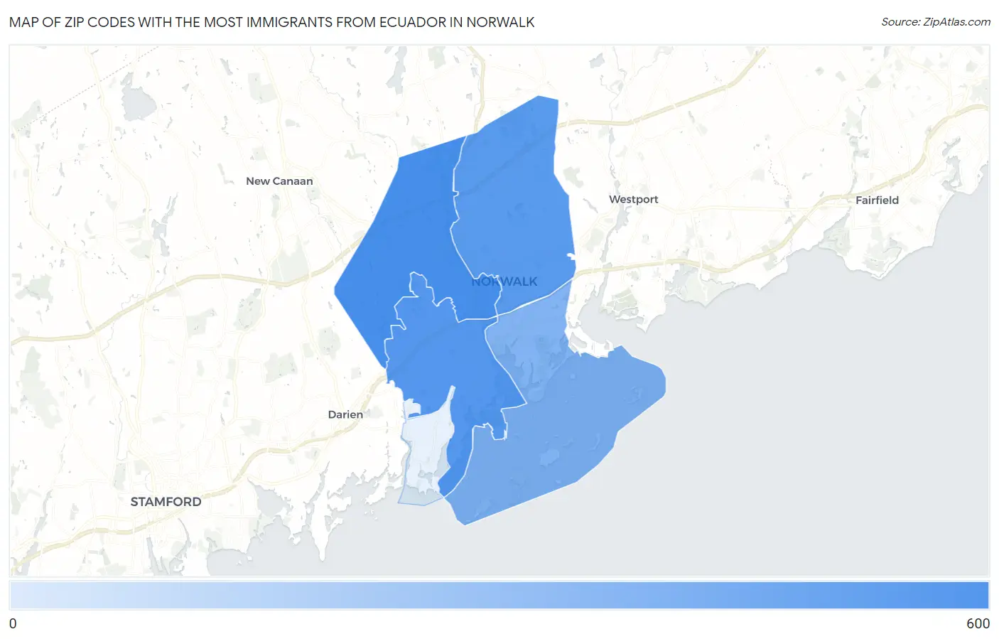 Zip Codes with the Most Immigrants from Ecuador in Norwalk Map