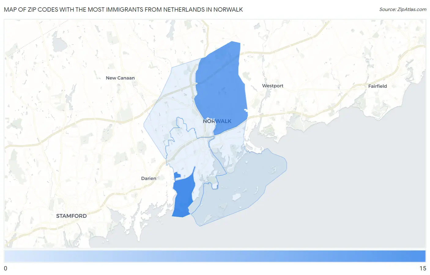 Zip Codes with the Most Immigrants from Netherlands in Norwalk Map