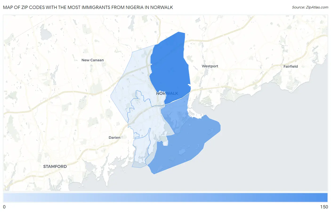 Zip Codes with the Most Immigrants from Nigeria in Norwalk Map
