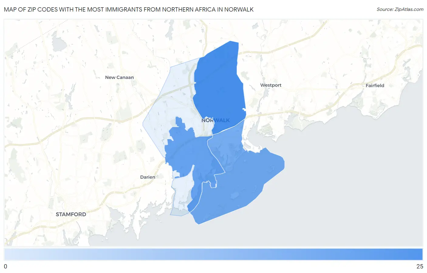 Zip Codes with the Most Immigrants from Northern Africa in Norwalk Map