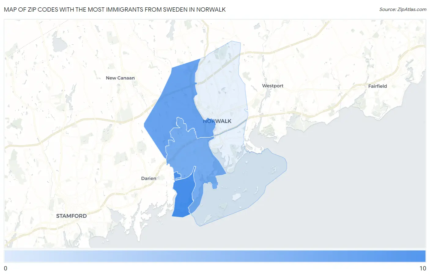 Zip Codes with the Most Immigrants from Sweden in Norwalk Map