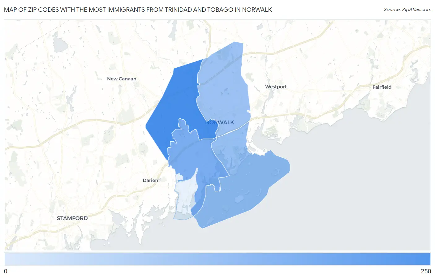 Zip Codes with the Most Immigrants from Trinidad and Tobago in Norwalk Map