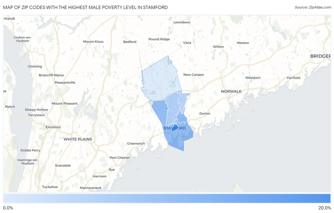 Zip Codes with the Highest Male Poverty Level in Stamford Map