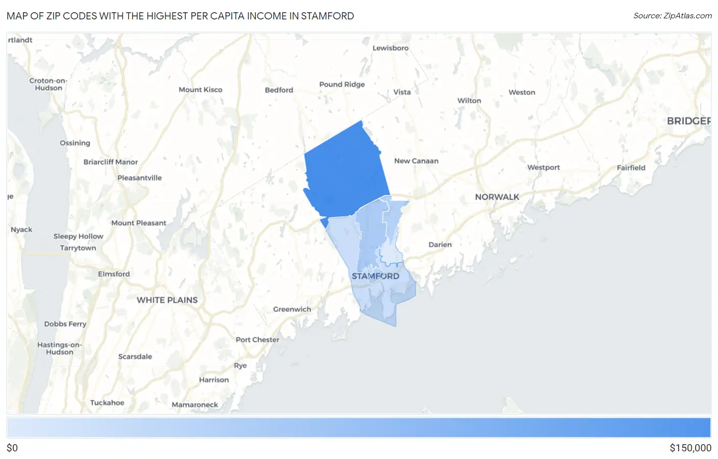 Zip Codes with the Highest Per Capita Income in Stamford Map