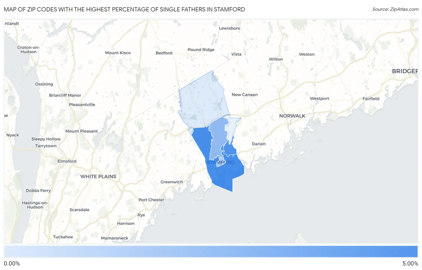Zip Codes with the Highest Percentage of Single Fathers in Stamford Map