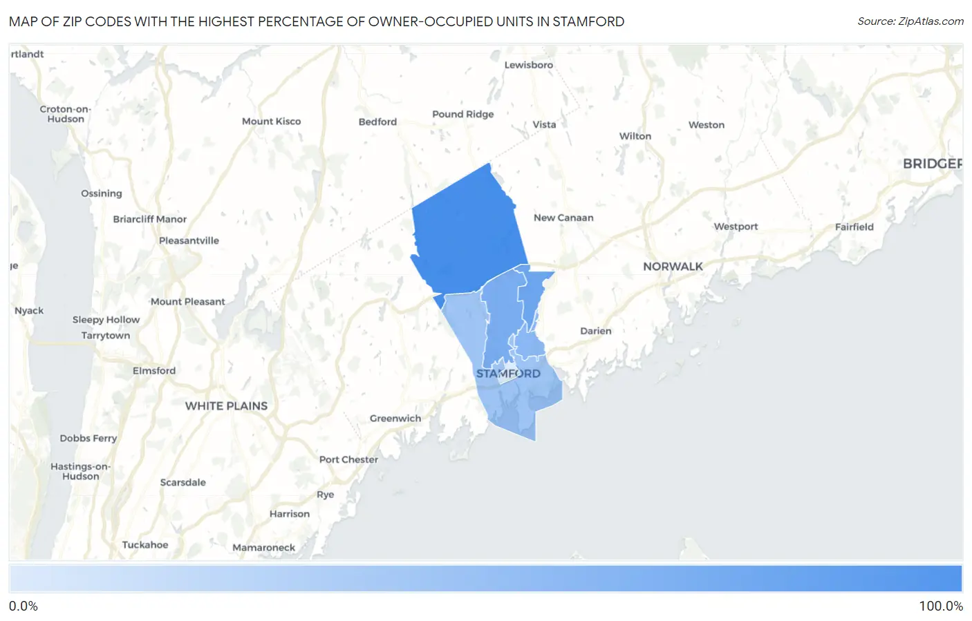 Zip Codes with the Highest Percentage of Owner-Occupied Units in Stamford Map