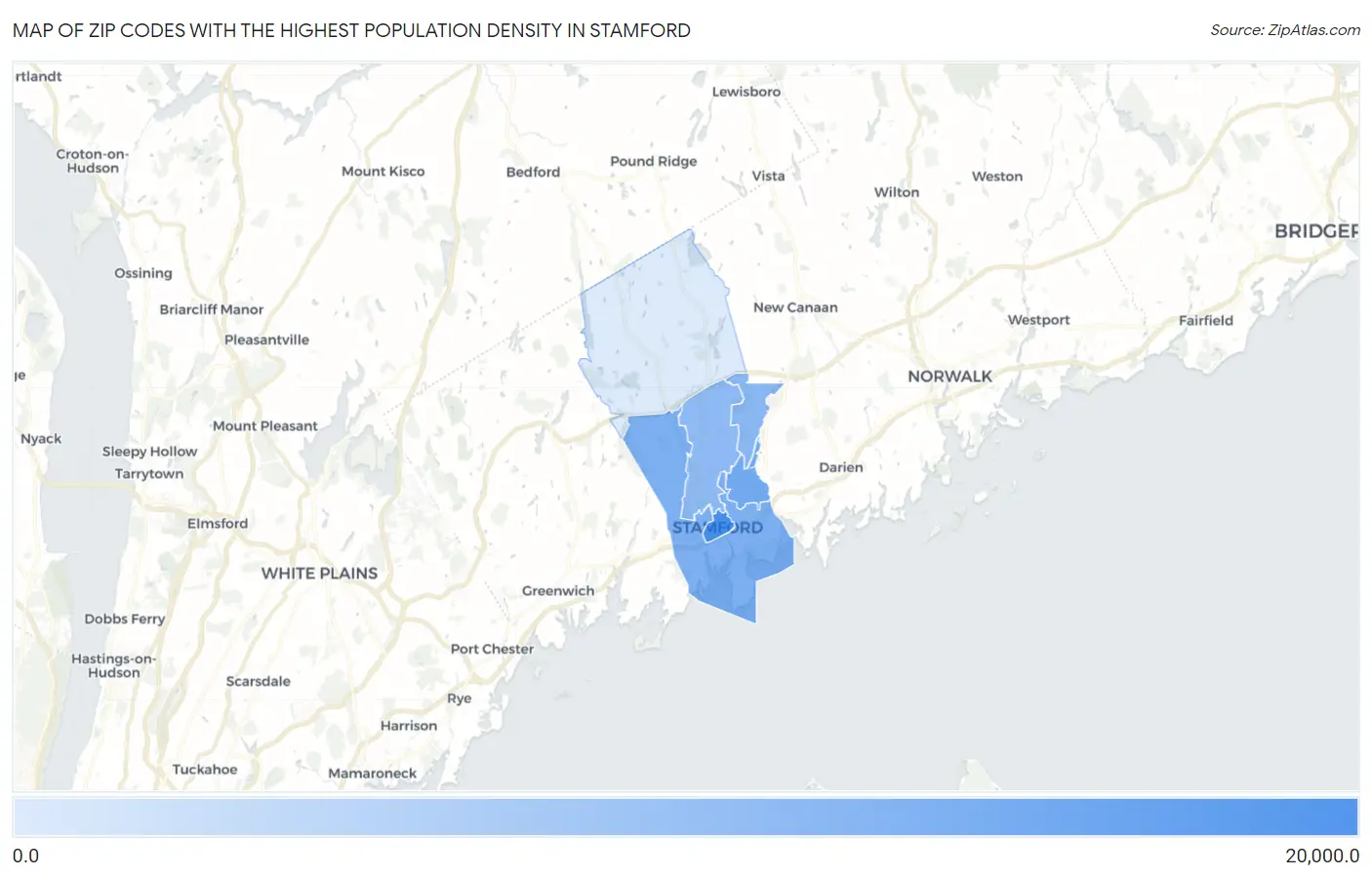 Zip Codes with the Highest Population Density in Stamford Map