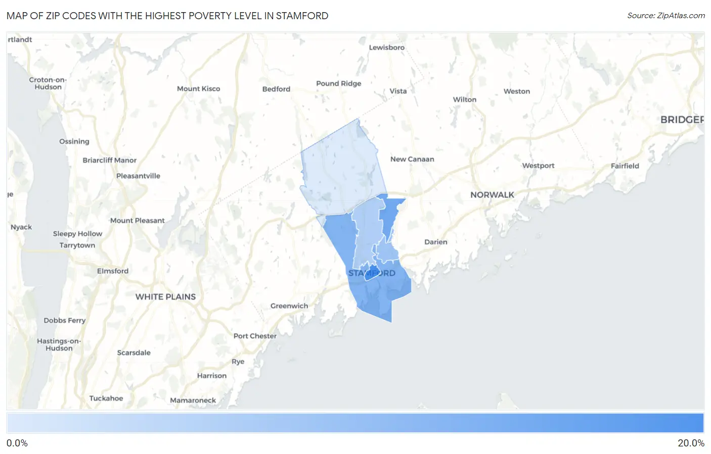 Zip Codes with the Highest Poverty Level in Stamford Map