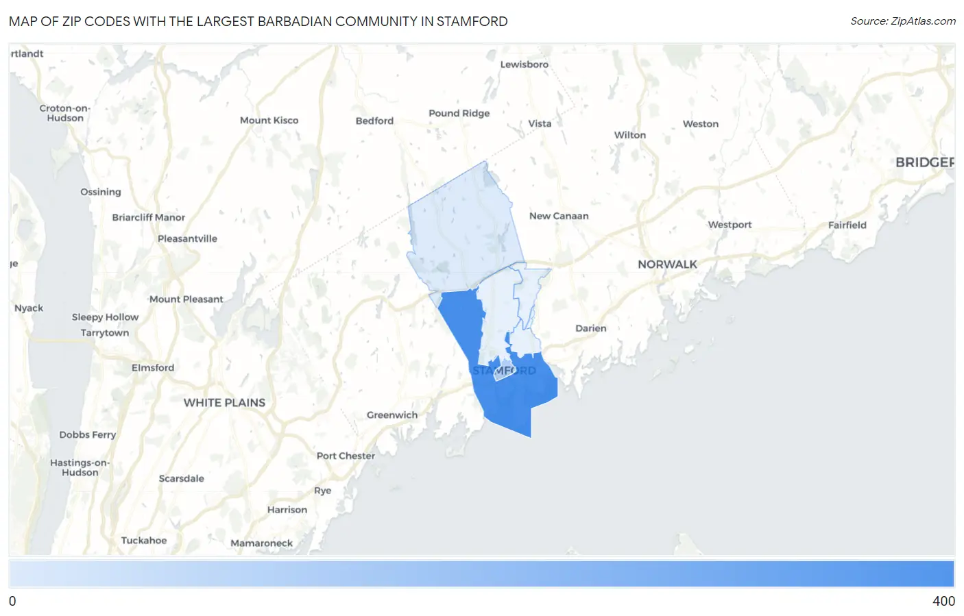 Zip Codes with the Largest Barbadian Community in Stamford Map