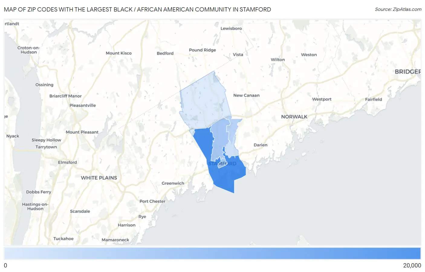 Zip Codes with the Largest Black / African American Community in Stamford Map