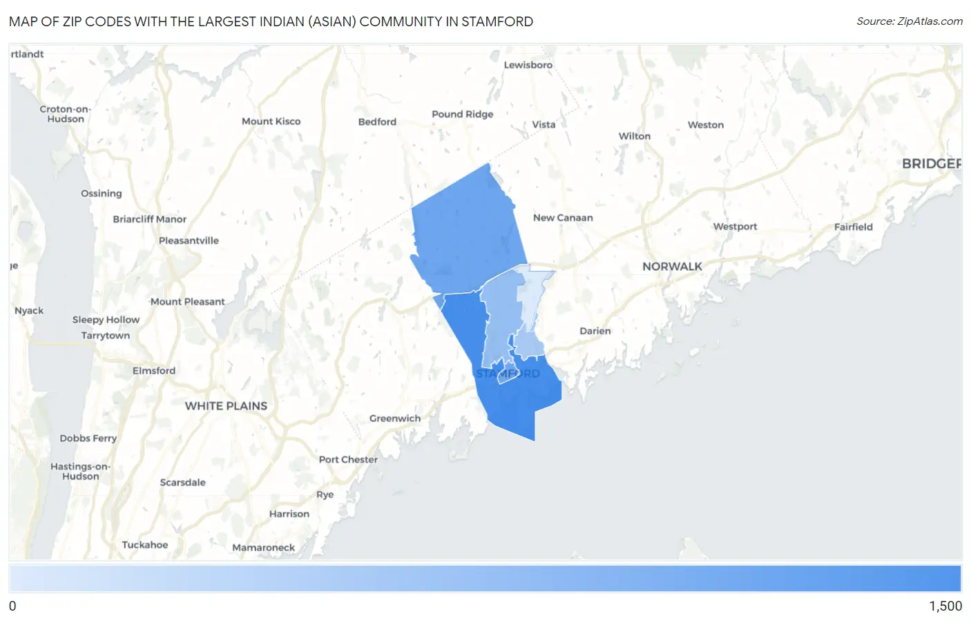 Zip Codes with the Largest Indian (Asian) Community in Stamford Map