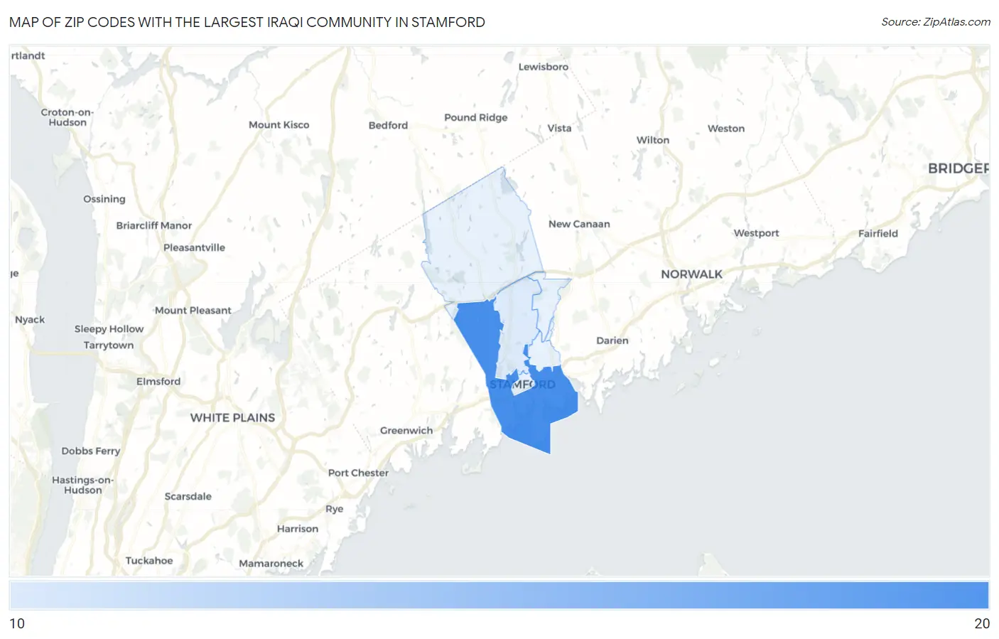 Zip Codes with the Largest Iraqi Community in Stamford Map