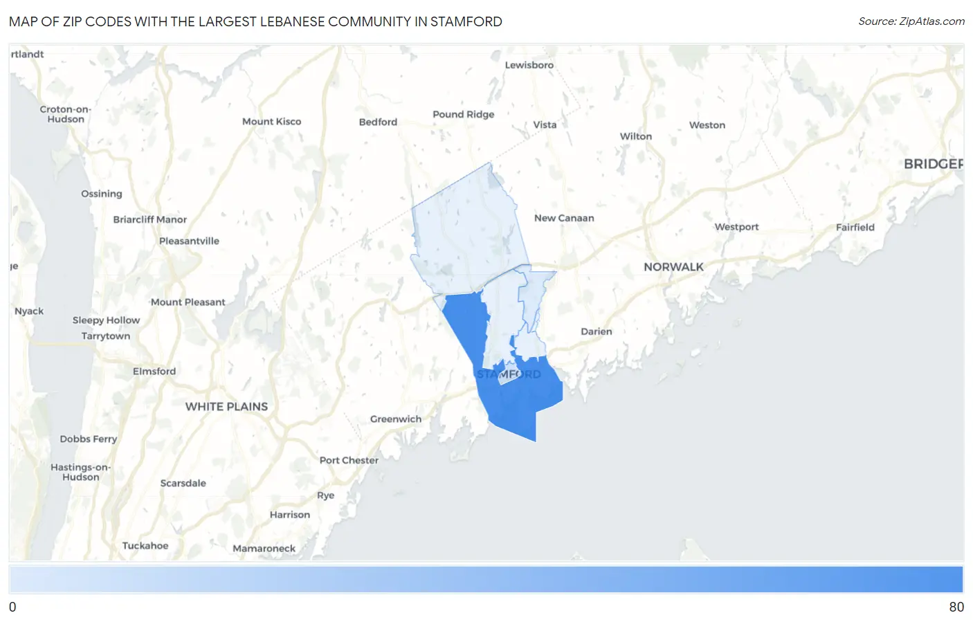 Zip Codes with the Largest Lebanese Community in Stamford Map