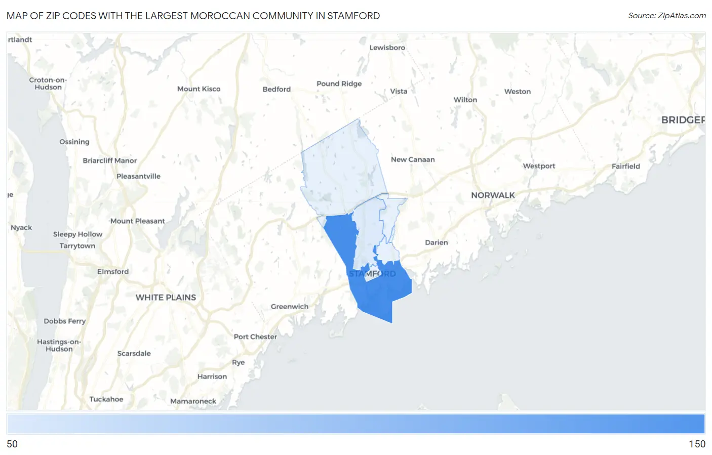 Zip Codes with the Largest Moroccan Community in Stamford Map