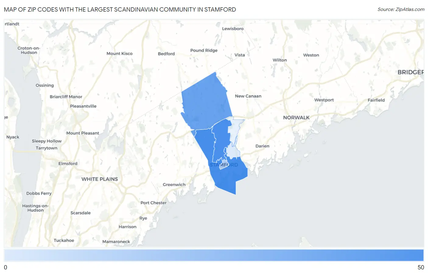 Zip Codes with the Largest Scandinavian Community in Stamford Map