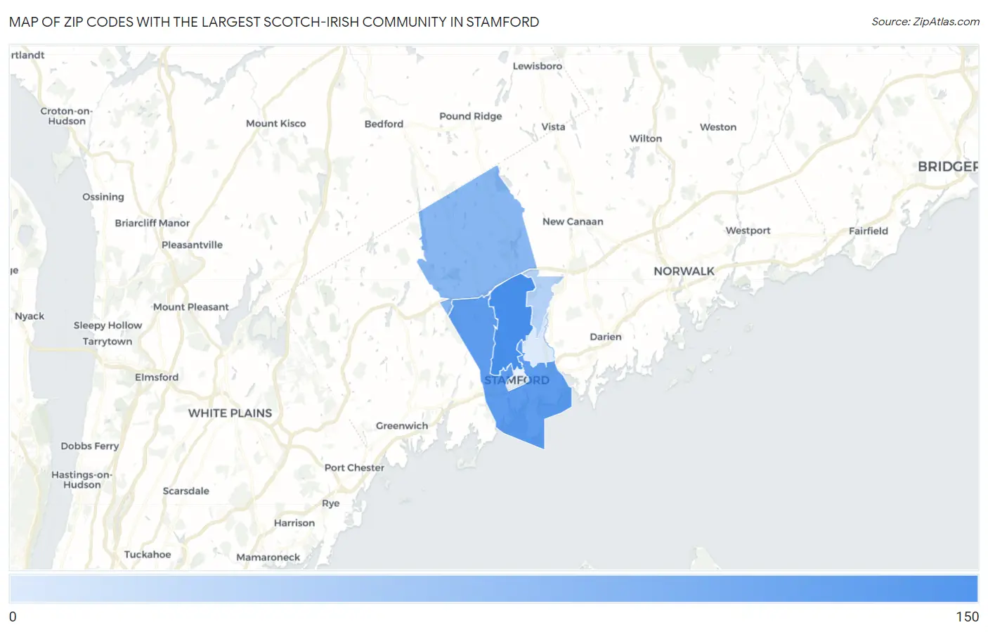 Zip Codes with the Largest Scotch-Irish Community in Stamford Map