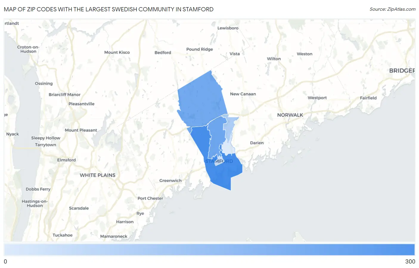 Zip Codes with the Largest Swedish Community in Stamford Map