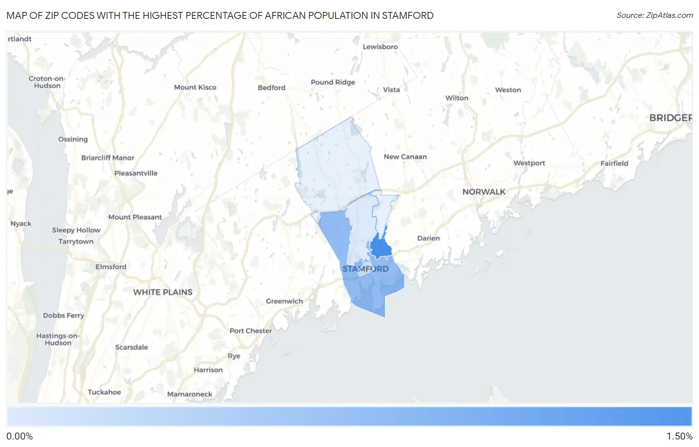 Zip Codes with the Highest Percentage of African Population in Stamford Map