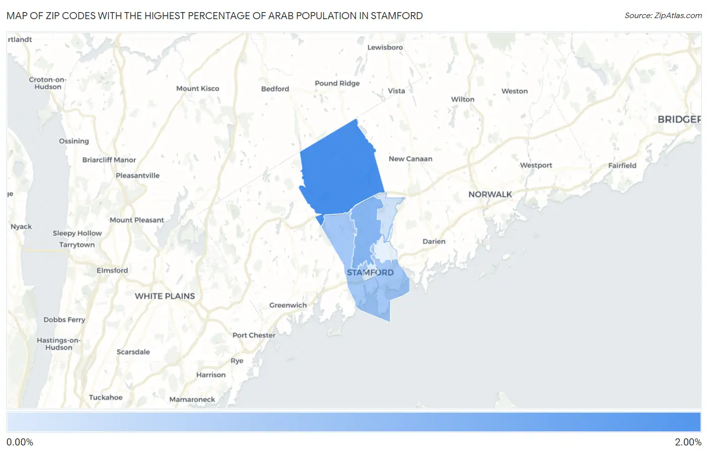 Zip Codes with the Highest Percentage of Arab Population in Stamford Map