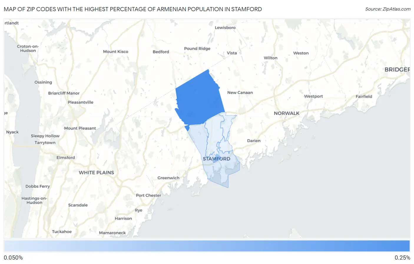 Zip Codes with the Highest Percentage of Armenian Population in Stamford Map
