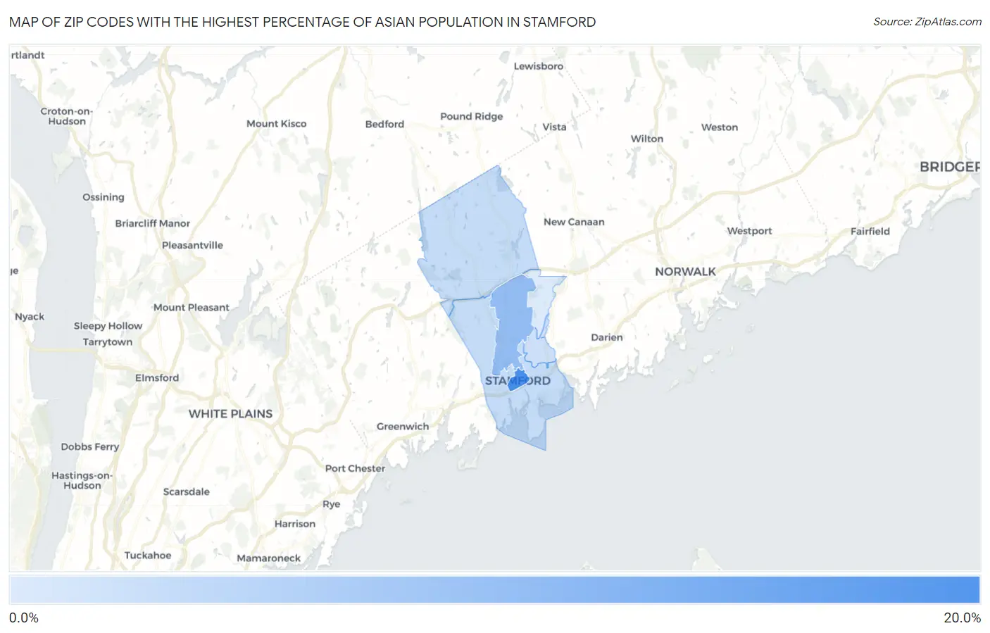 Zip Codes with the Highest Percentage of Asian Population in Stamford Map