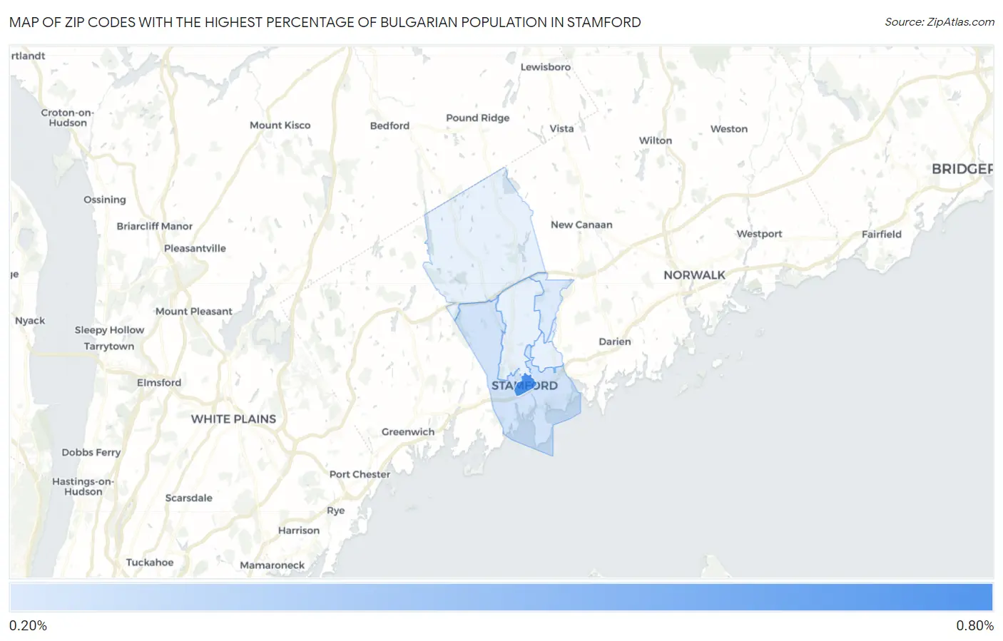 Zip Codes with the Highest Percentage of Bulgarian Population in Stamford Map