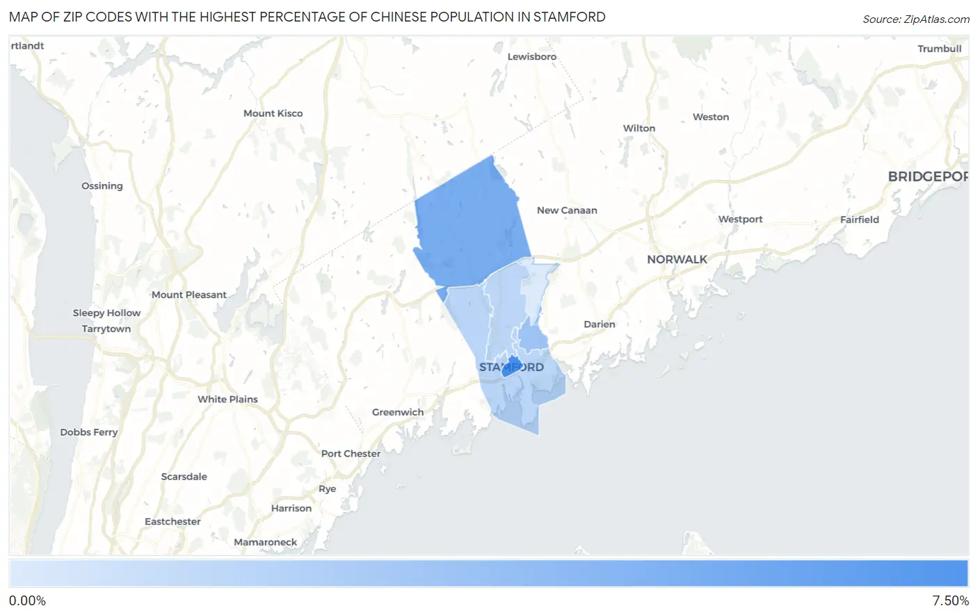 Zip Codes with the Highest Percentage of Chinese Population in Stamford Map