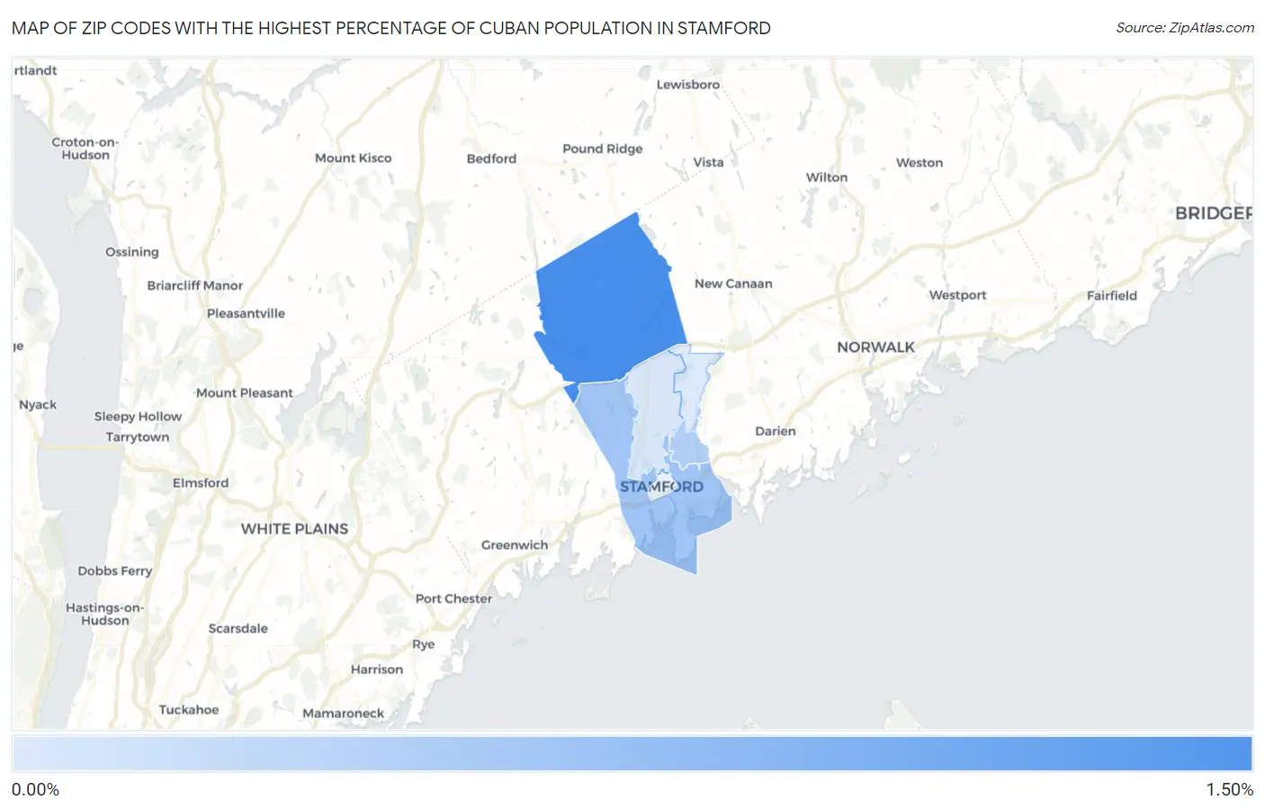 Zip Codes with the Highest Percentage of Cuban Population in Stamford Map