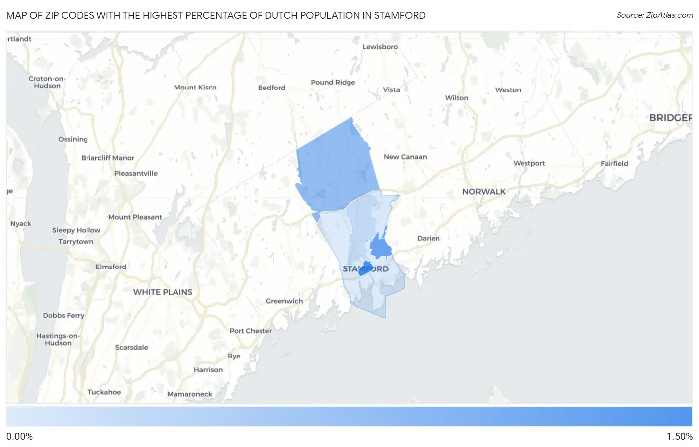 Zip Codes with the Highest Percentage of Dutch Population in Stamford Map