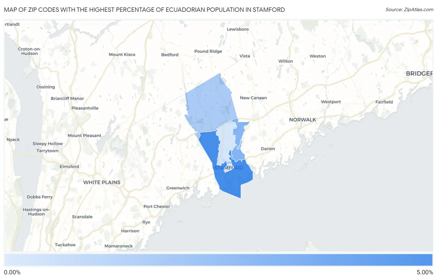 Zip Codes with the Highest Percentage of Ecuadorian Population in Stamford Map