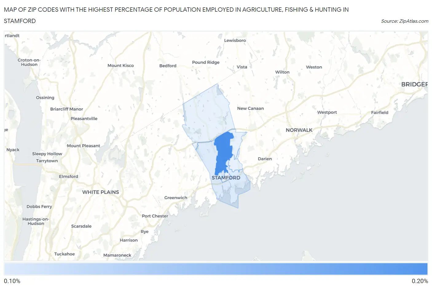 Zip Codes with the Highest Percentage of Population Employed in Agriculture, Fishing & Hunting in Stamford Map