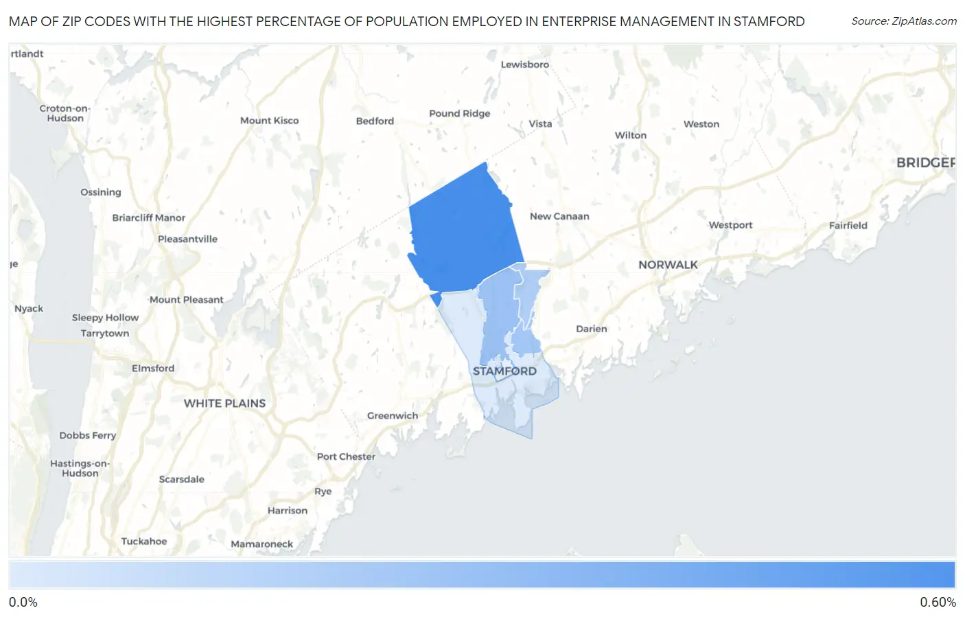 Zip Codes with the Highest Percentage of Population Employed in Enterprise Management in Stamford Map