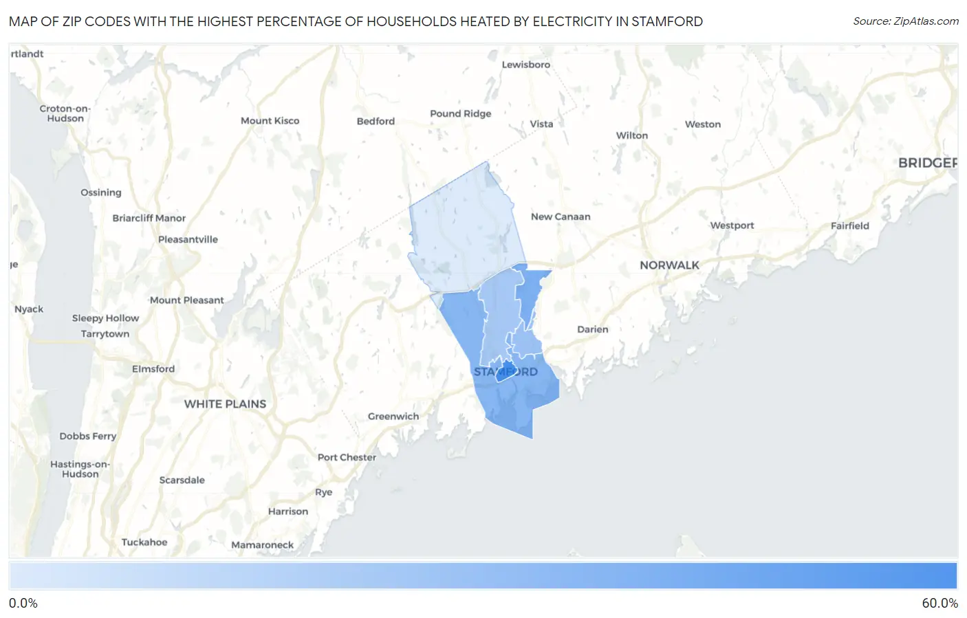Zip Codes with the Highest Percentage of Households Heated by Electricity in Stamford Map