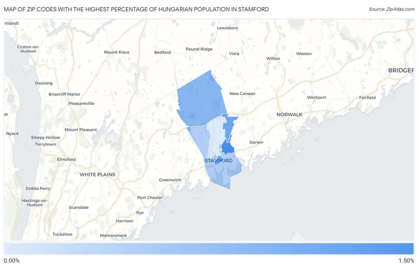 Zip Codes with the Highest Percentage of Hungarian Population in Stamford Map
