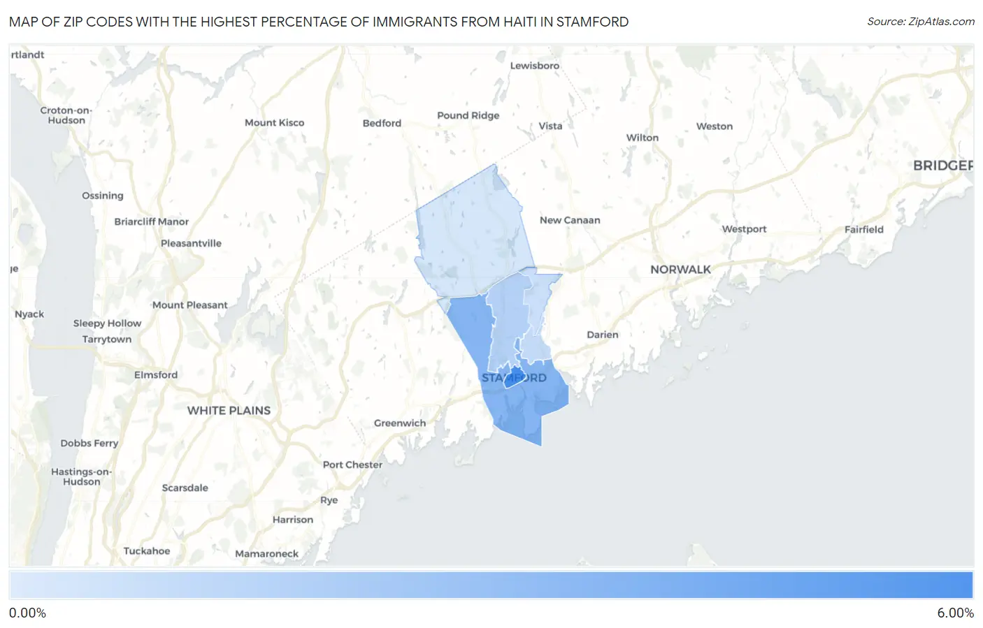 Zip Codes with the Highest Percentage of Immigrants from Haiti in Stamford Map
