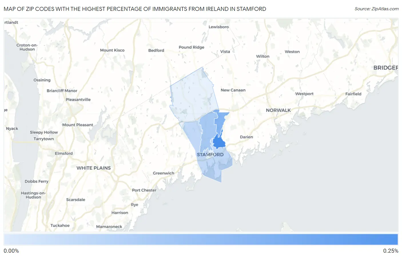 Zip Codes with the Highest Percentage of Immigrants from Ireland in Stamford Map