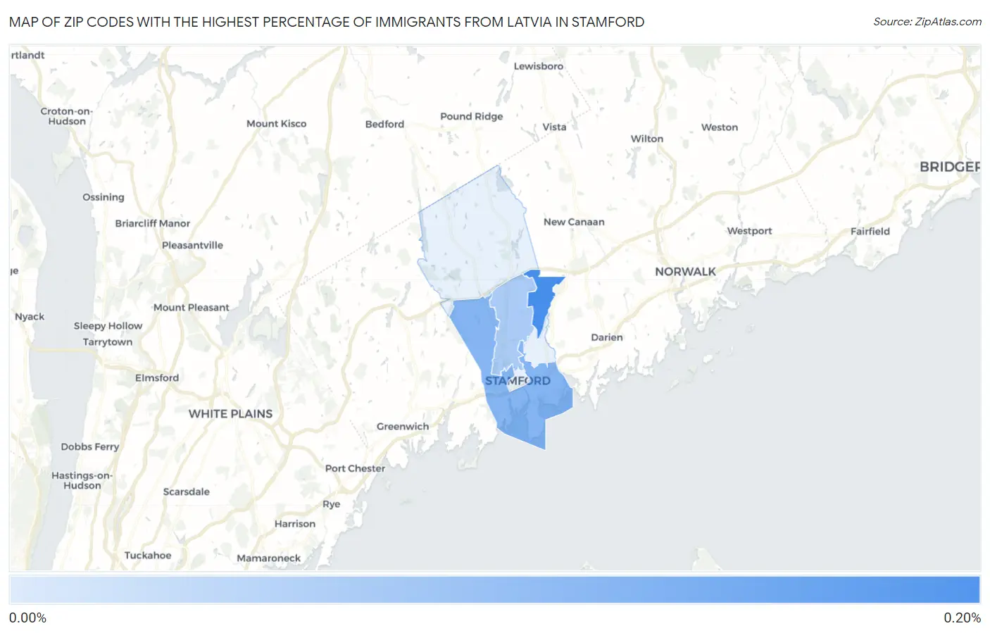 Zip Codes with the Highest Percentage of Immigrants from Latvia in Stamford Map