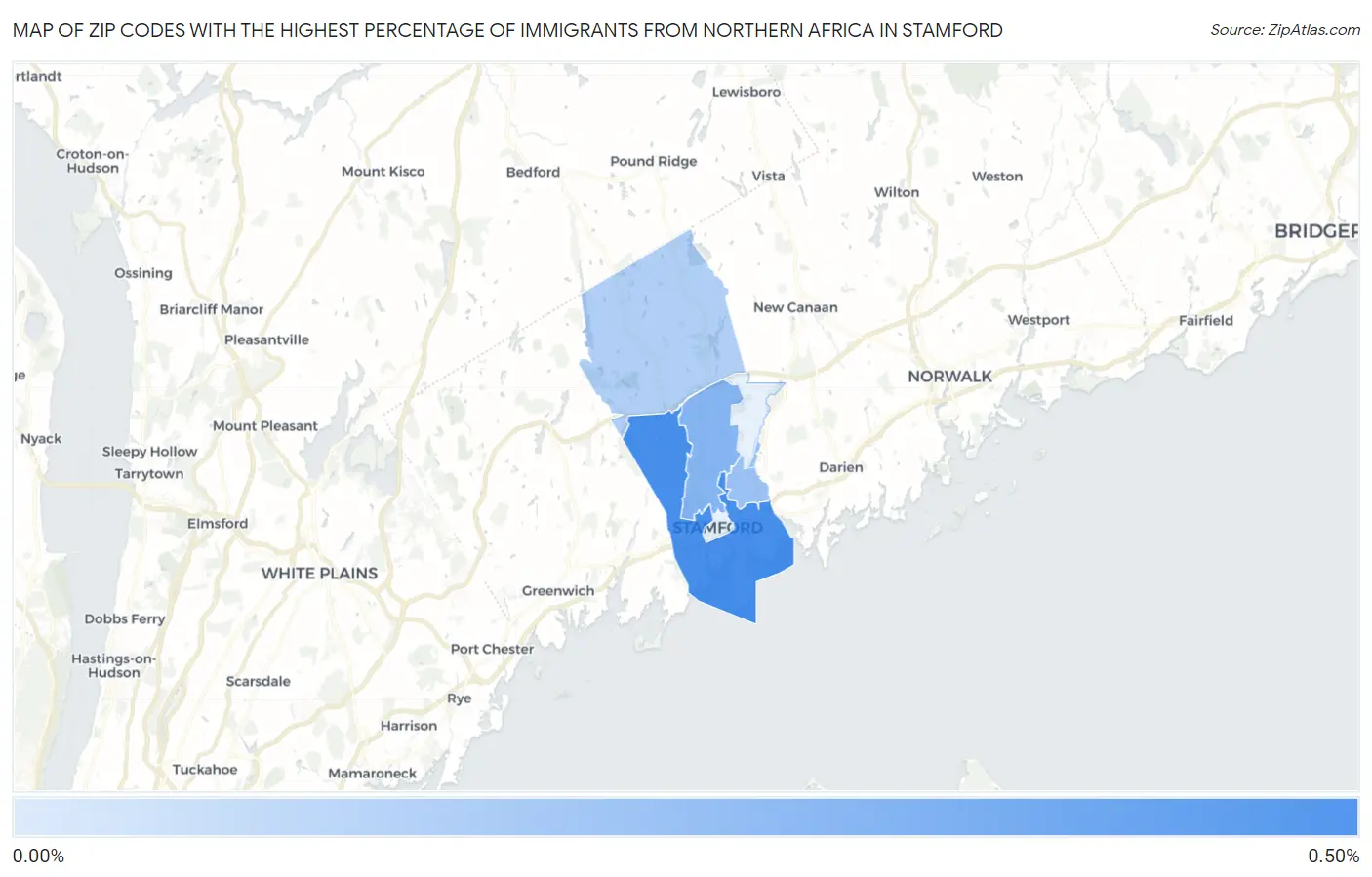 Zip Codes with the Highest Percentage of Immigrants from Northern Africa in Stamford Map
